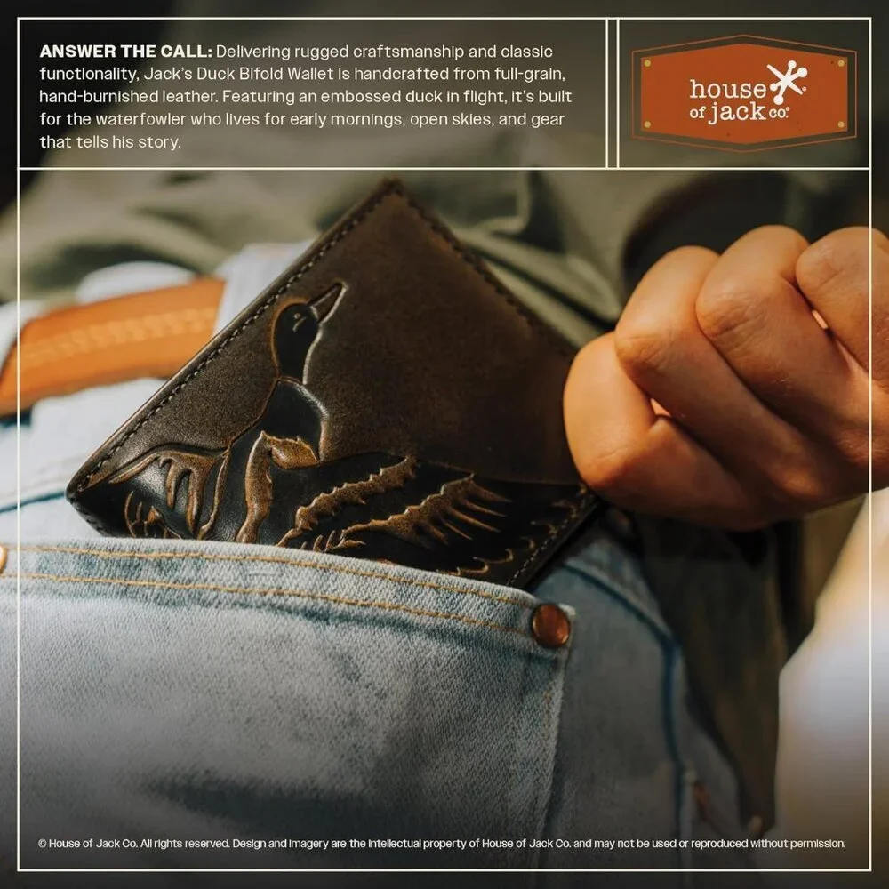 Men's Duck Classic Bifold Brown Grain premium Leather Fishing Wallet Card